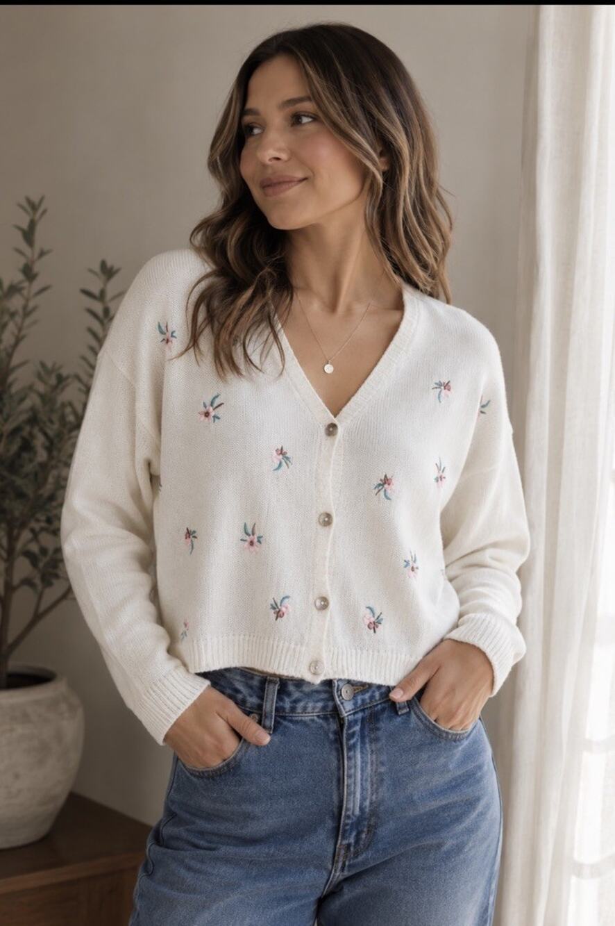 Zara Knit Women’s Long Sleeve Cardigan Sz M Embroidered Cottagecore Coquette